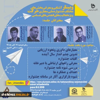 وبینار آشنایی و معرفی بخش های مختلف جشنواره ملی مجازی حرکت ویژه فعالیت های انجمن های علمی