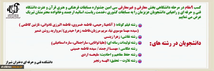برگزیدگان مرحله دانشگاهی مسابقات قرآن و عترت دانشگاه فنی و حرفه ای 2