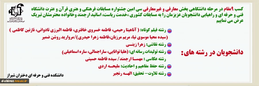 برگزیدگان مرحله دانشگاهی مسابقات قرآن و عترت دانشگاه فنی و حرفه ای 2