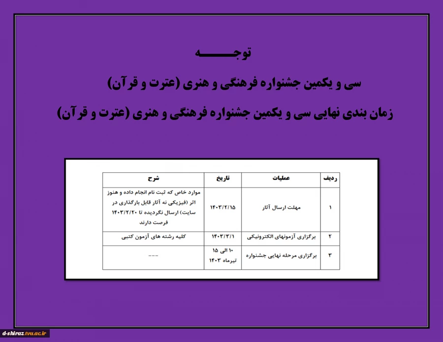 سی و یکمین جشنواره فرهنگی و هنری(عترت و قرآن)
