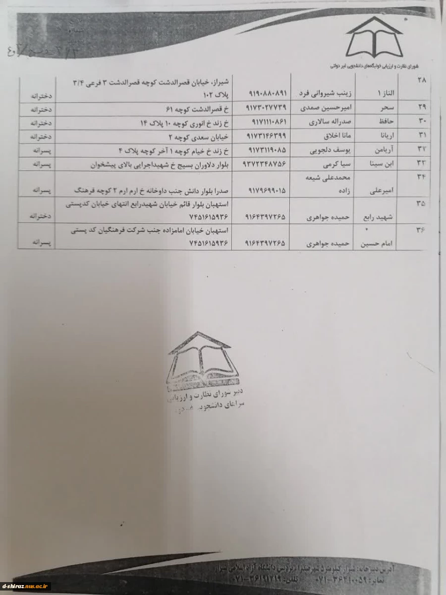 اطلاعیه شماره 1 خوابگاه دولتی